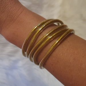 Gold Glitter Jelly Bangle Bracelets 5 Pcs Set